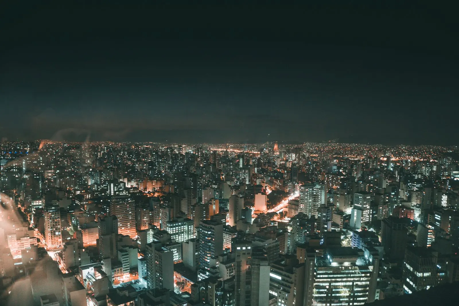 Aerial view of city lights at night