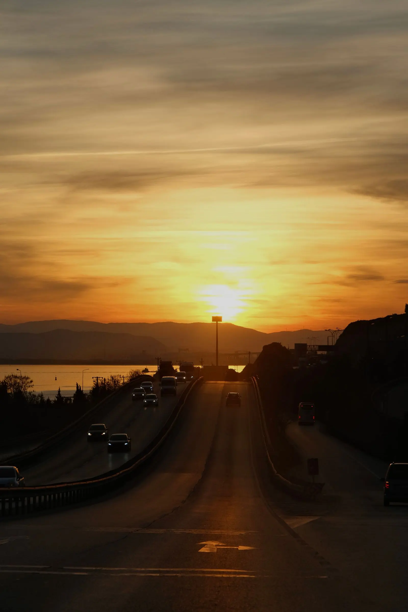 Open highway at sunset